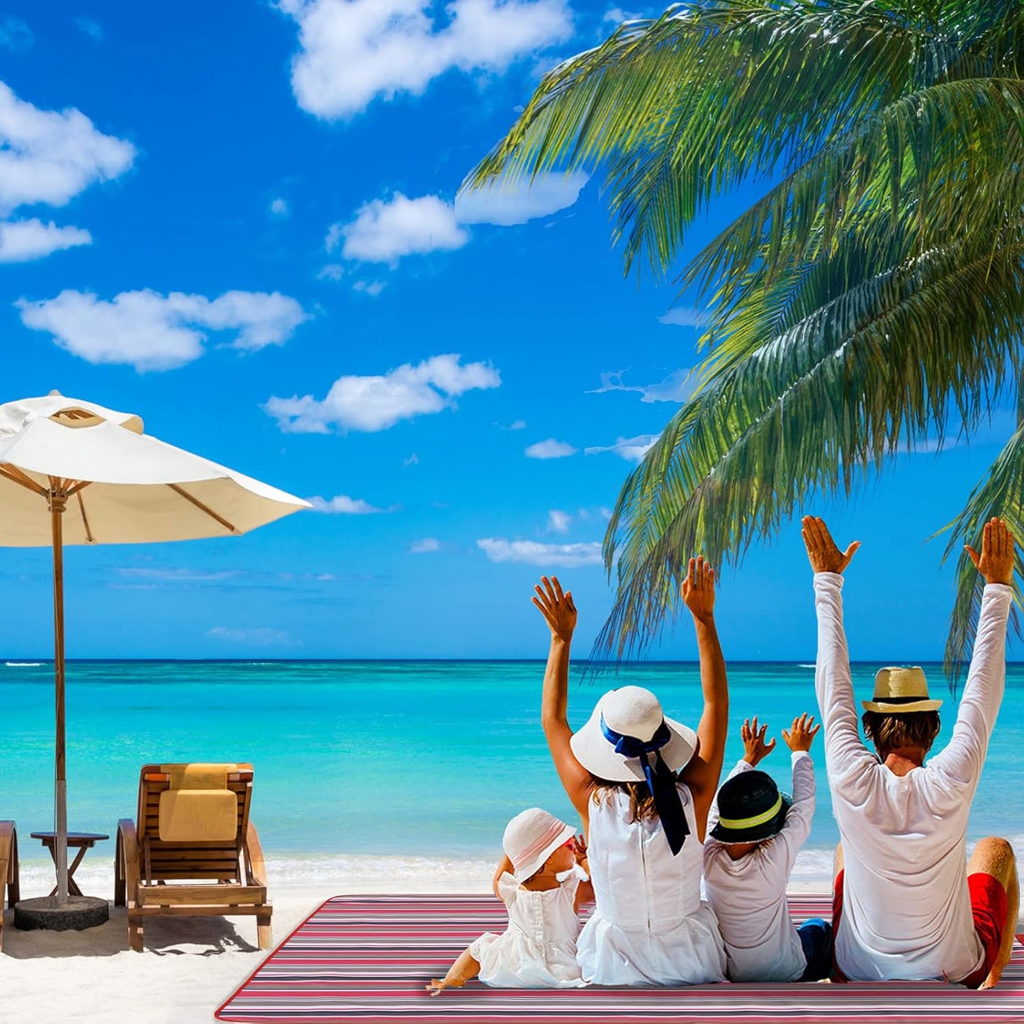 Beach Blanket Picnic Mat Sandproof Waterproof Extra Large Outdoor Camping Blanket Foldable Portable Picnic Mat for Travel Hiking Music Festival Park Lawn Grass Red Lines