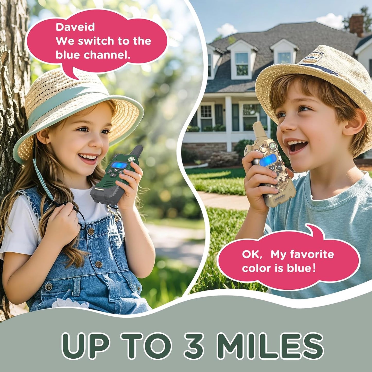 Walkie Talkies for Kids,5 Colourful Channels 2 Way Radio,Compass Flashlight and Magnifying Glass,3 Miles Long Range for Adventure Game,Outside, Camping, Hiking,Toys for 3-12 Year Old Boys Girls