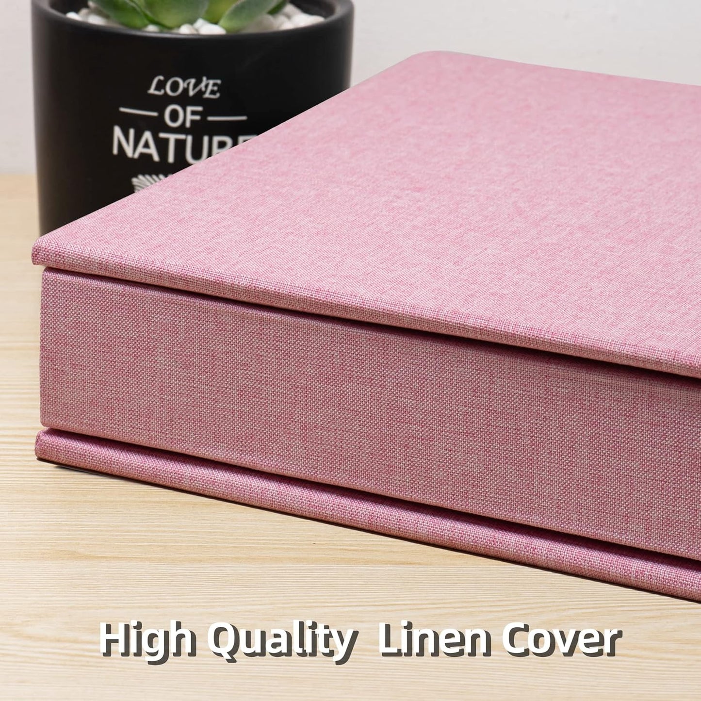 Large Photo Album Self Adhesive 4x6 8x10 10x12 Scrapbook Magnetic Album DIY Scrapbook Length 13 x Width 12.8 (Inches) 120 Sticky Pages Linen Cover DIY Photo Album(Pink)