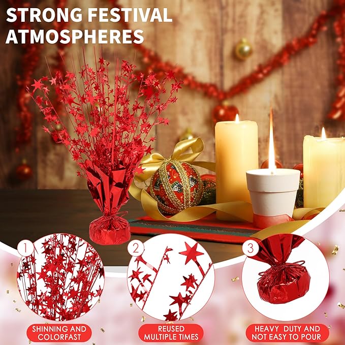 6 Pack Star Table Centerpieces for Party, Birthday Table Decorations for Kids Adults, Party Centerpieces for Tables for Wedding Baby Shower Graduation Holiday Event (Red)