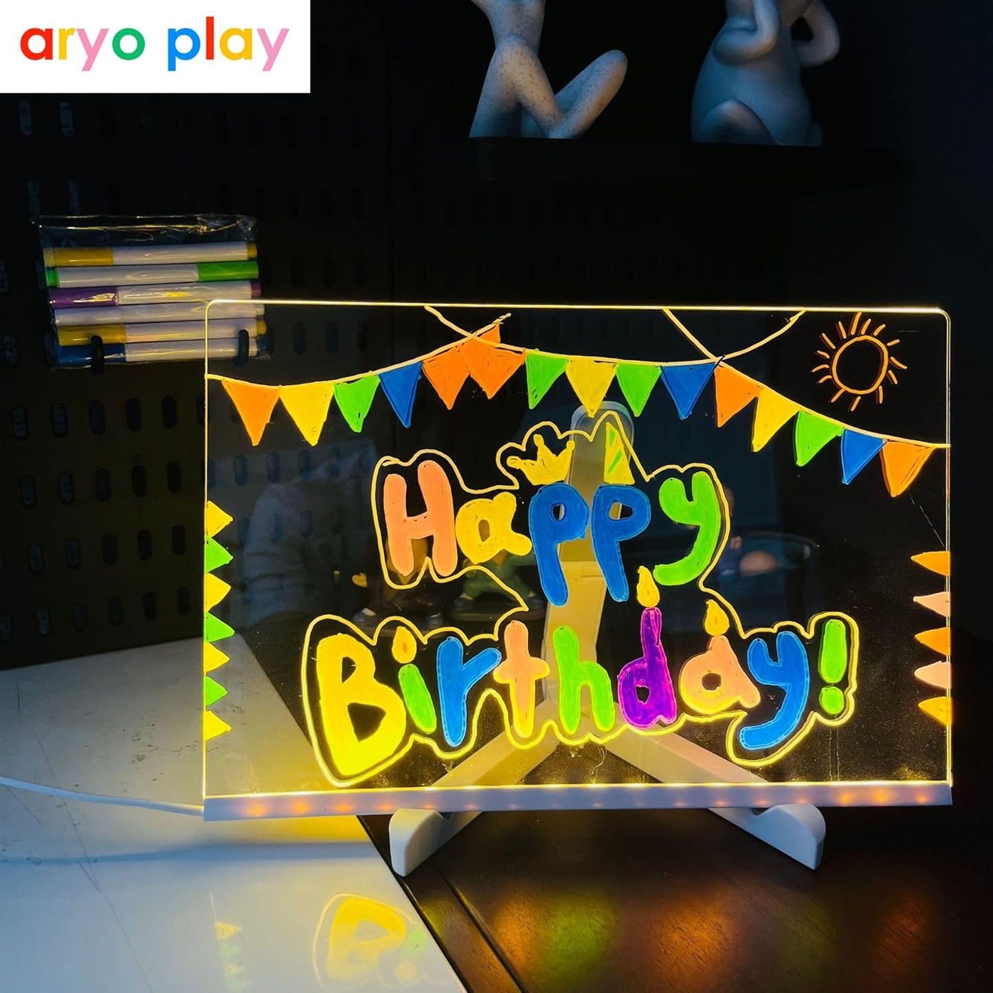 LED Note Board with Colors, 11.8"X7.9" Led Drawing Board with Colors Acrylic Light-Up Message Board with Stand,Sign Letter Message Memo Night Ligh for Kids,Home/Bedroom/Store/Office/Gift