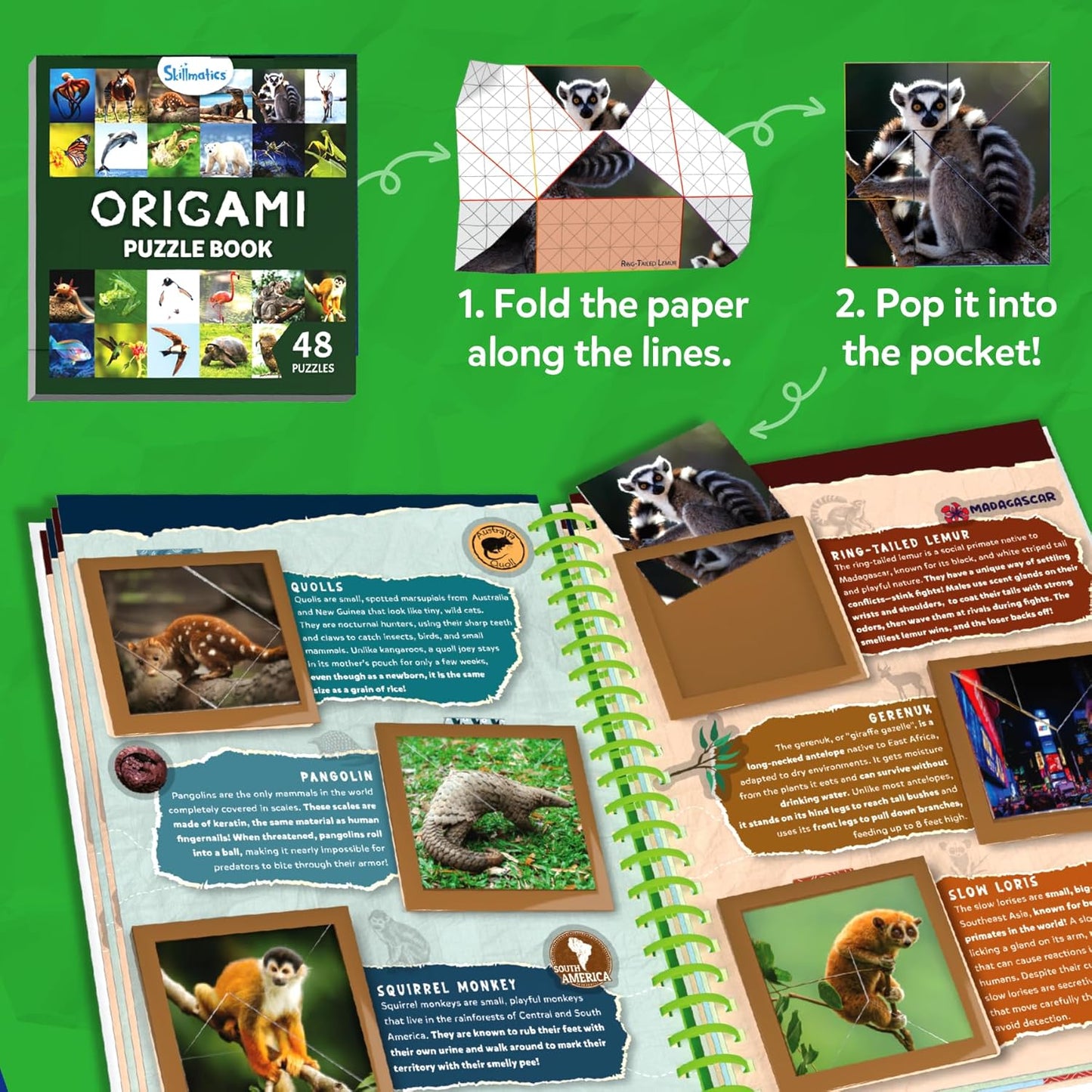 Skillmatics Scrapbooking Kit & Origami Puzzle Book - 48 DIY Folding Puzzles with Fun Fact Encyclopedia, STEM Learning & Travel Toy, Brain Teasers, Educational Gifts for Ages 6, 7, 8, 9, 10 and Up