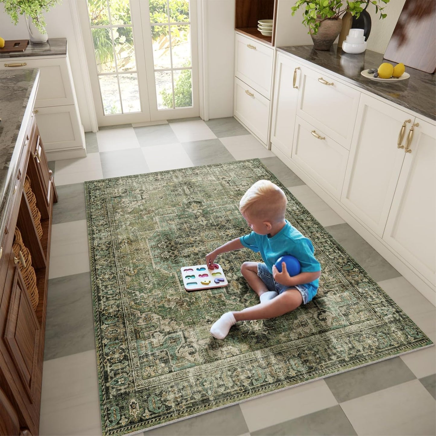 Machine Washable Throw Rugs for Entryway: Door Mat Indoor Entrance 3x5 Small Rug Stain Resistant Non-Slip Low Pile Soft Carpet for Kitchen Front Door Indoor Entrance Entry Bedroom