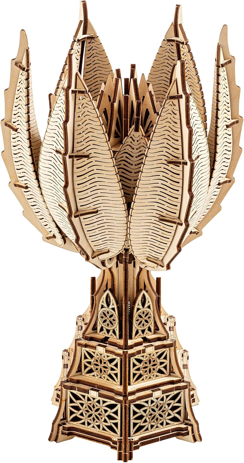 Wood Trick Fiery Bloom Luminous LED 3D Wooden Puzzles for Adults and Kids to Build - Interactive Mechanical Movement - Engineering DIY Project Mechanical 3D Puzzle Model Kits for Adults