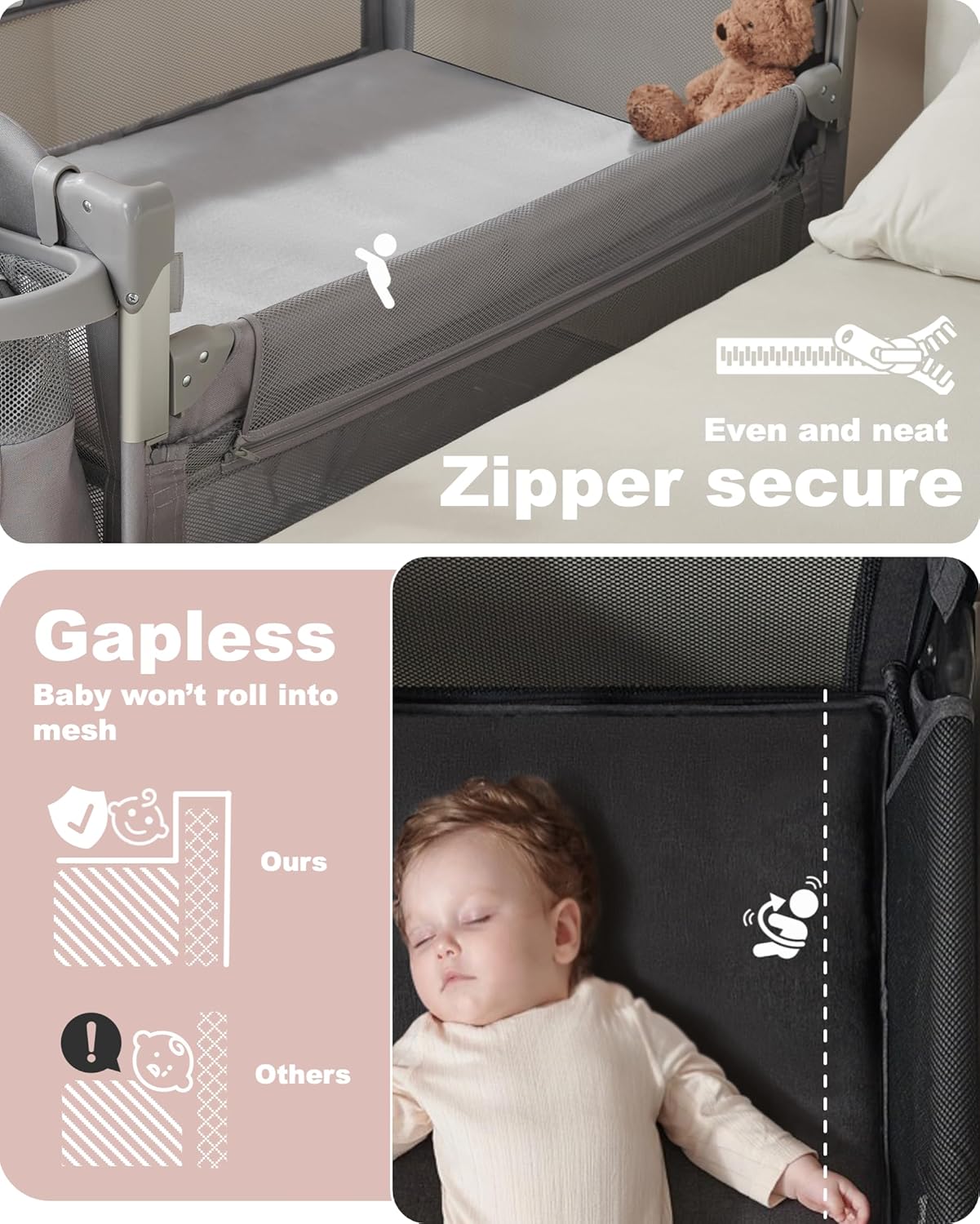 AirClub 4 in 1 Baby Bassinet Bedside Sleeper, 4 Functions Crib, Playard, Portable Changing Table, Bassinet for Newborn Baby, Bedsaide Bed w/Wheels&Brakes