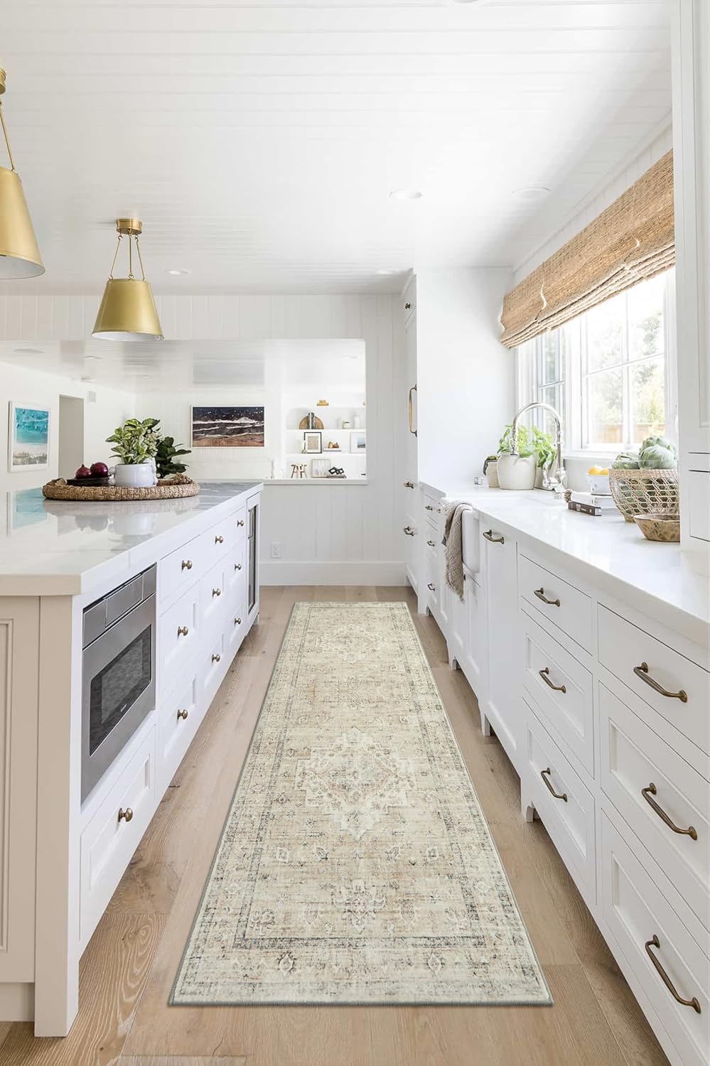 LIVEBOX Washable 2.5x8 Runner Rugs for Entryway Bathroom, Boho Kitchen Floor Mats Long Rug Runners for Hallways Non Slip, Farmhouse Low-Pile Carpet Runners for Laundry Room, Tan