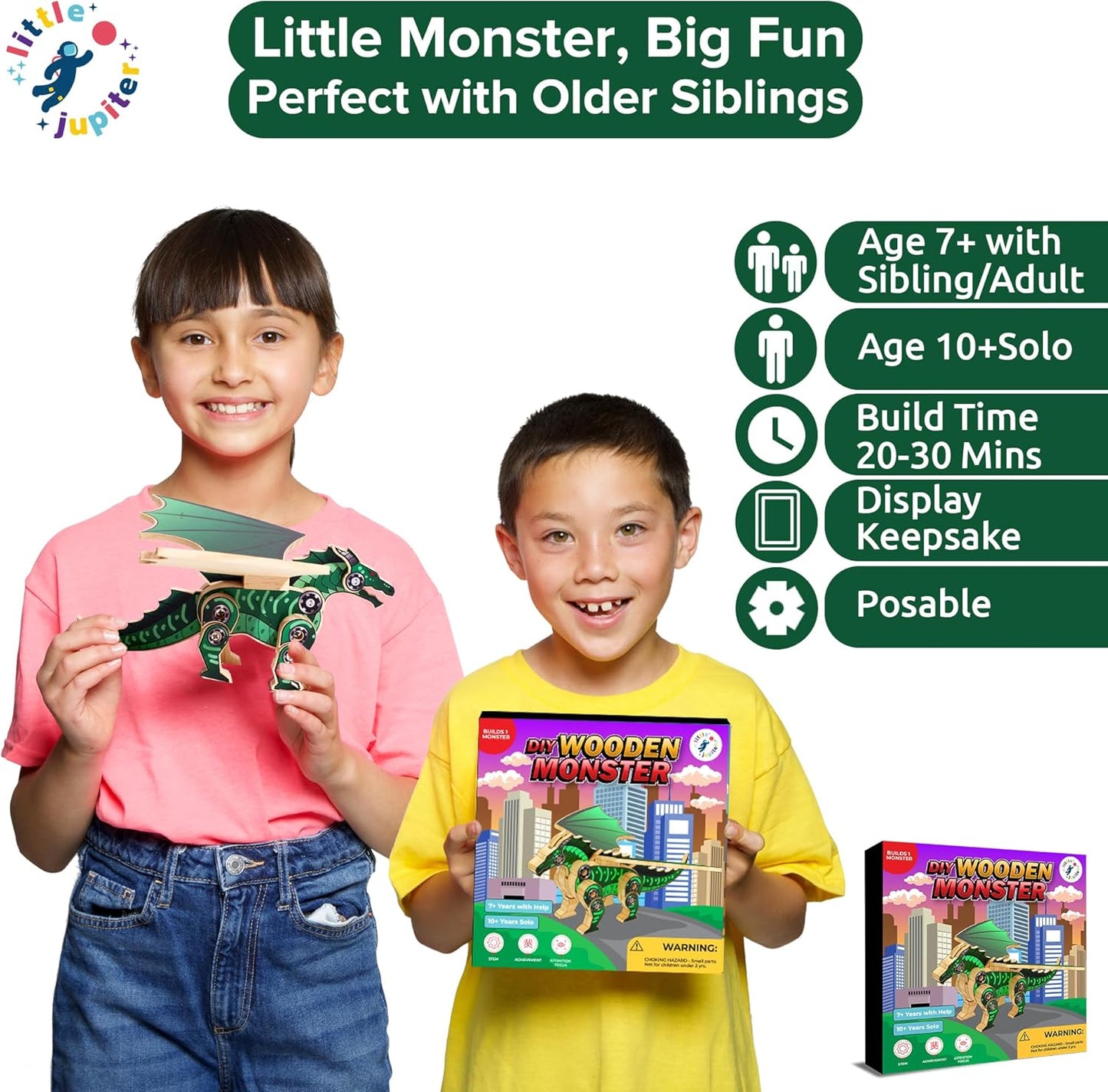 Little Jupiter DIY Wooden Kit with Stickers - Japanese Monster Series for 7-12 Yrs - Woodworking Kits - Wood Crafts - Building Kit - Wooden Crafts (Winged Monster Type 2)