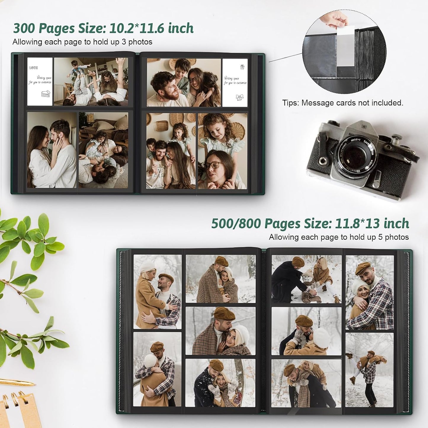 Popotop Photo Album 4x6 300 Pockets with Leather Hardcover Cover, Small Photo Album Holder Book with 50Pcs Pages for Family Travel Wedding Baby Gifts