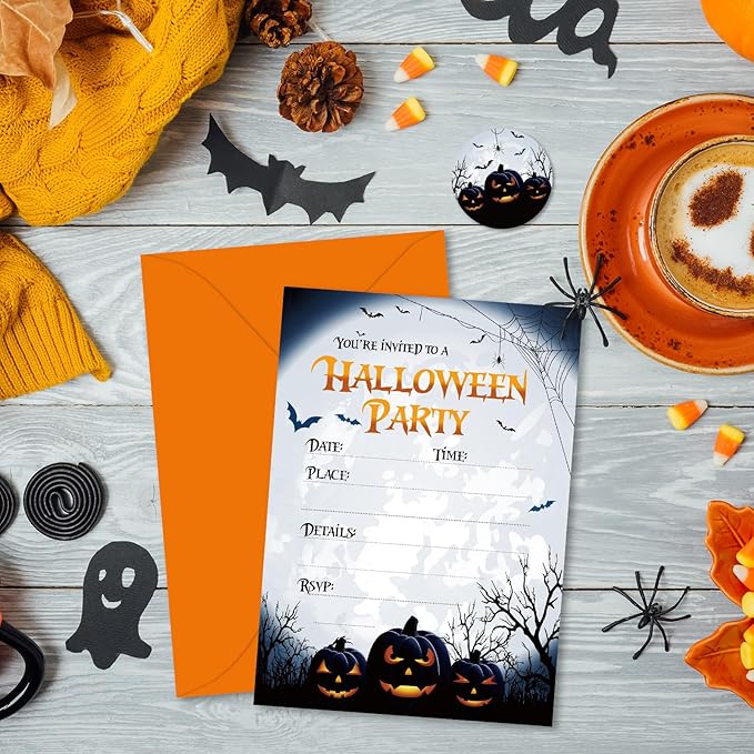 20 Pack Halloween Invitations with Envelopes Stickers Spooky Pumpkin Invitation Cards Blank Invites for Party Supplies, 5 x 7 Inch