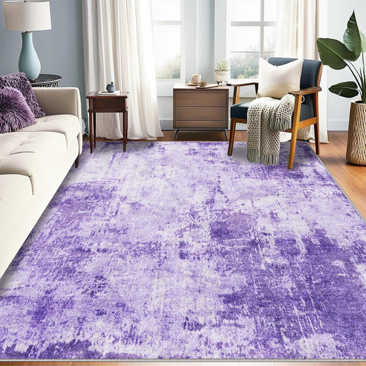 Washable Area Rugs 5'x7' Non-Slip Modern Abstract Soft for Living Room Entryway Bedroom Nursery, Print Pattern, Purple Gray Pink White