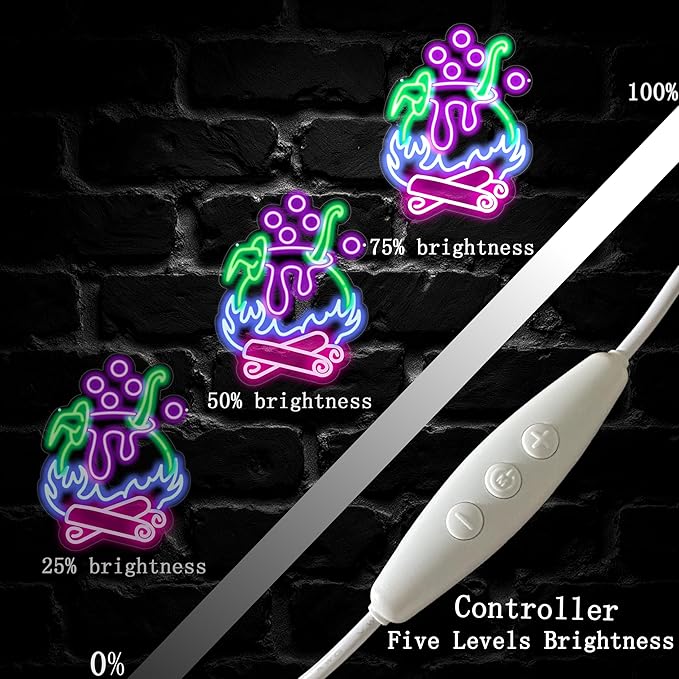 "Witch Brew" Cauldron Neon Sign - Spooky LED Cauldron Wall Art, Spooky Halloween, Witch's Brew Led Sign, Witch Pot Neon Light for Halloween Led Sign Halloween Decorations Party Decor Home Bar