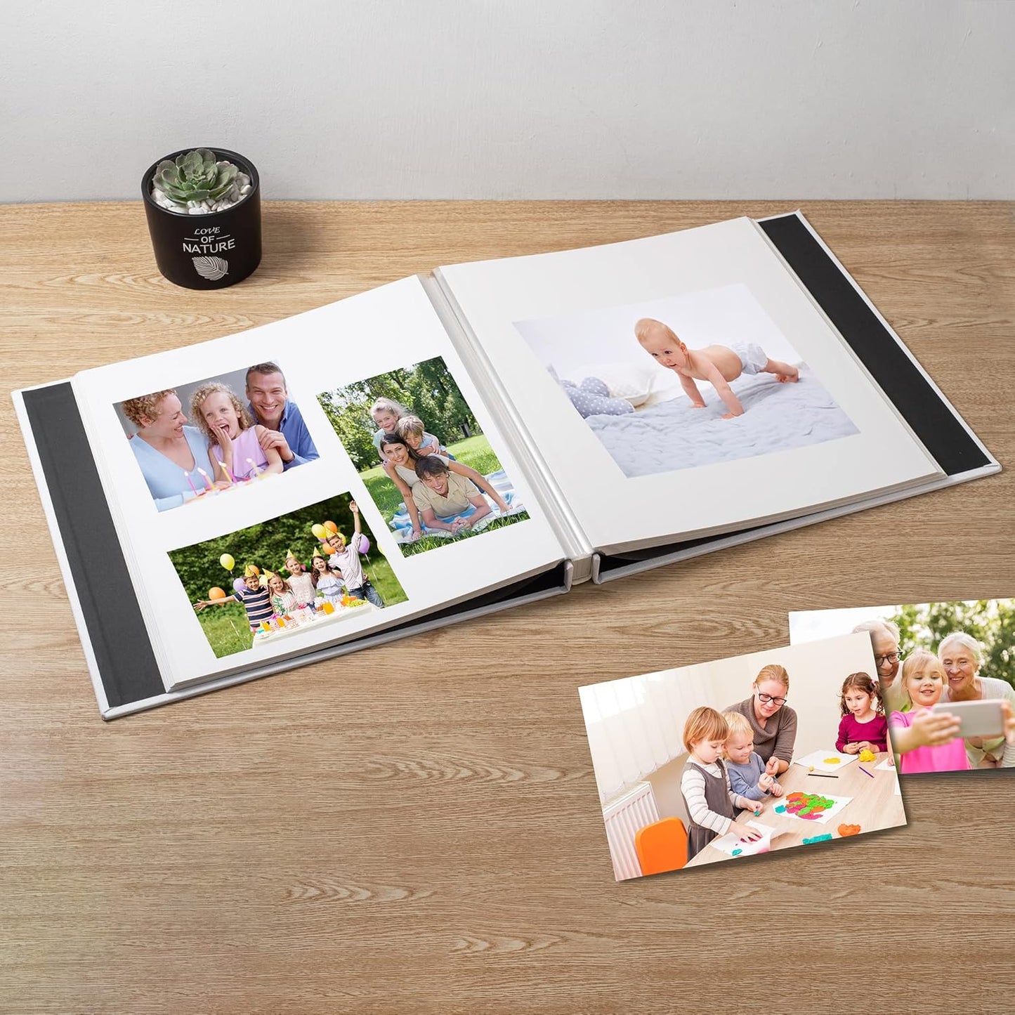 Large Photo Album Self Adhesive Scrapbook Album for 4×6 5×7 8×10 Pictures DIY Magnetic Linen Cover Album 60 Pages for Family Wedding Gifts with Metal Pen and Plastic Board