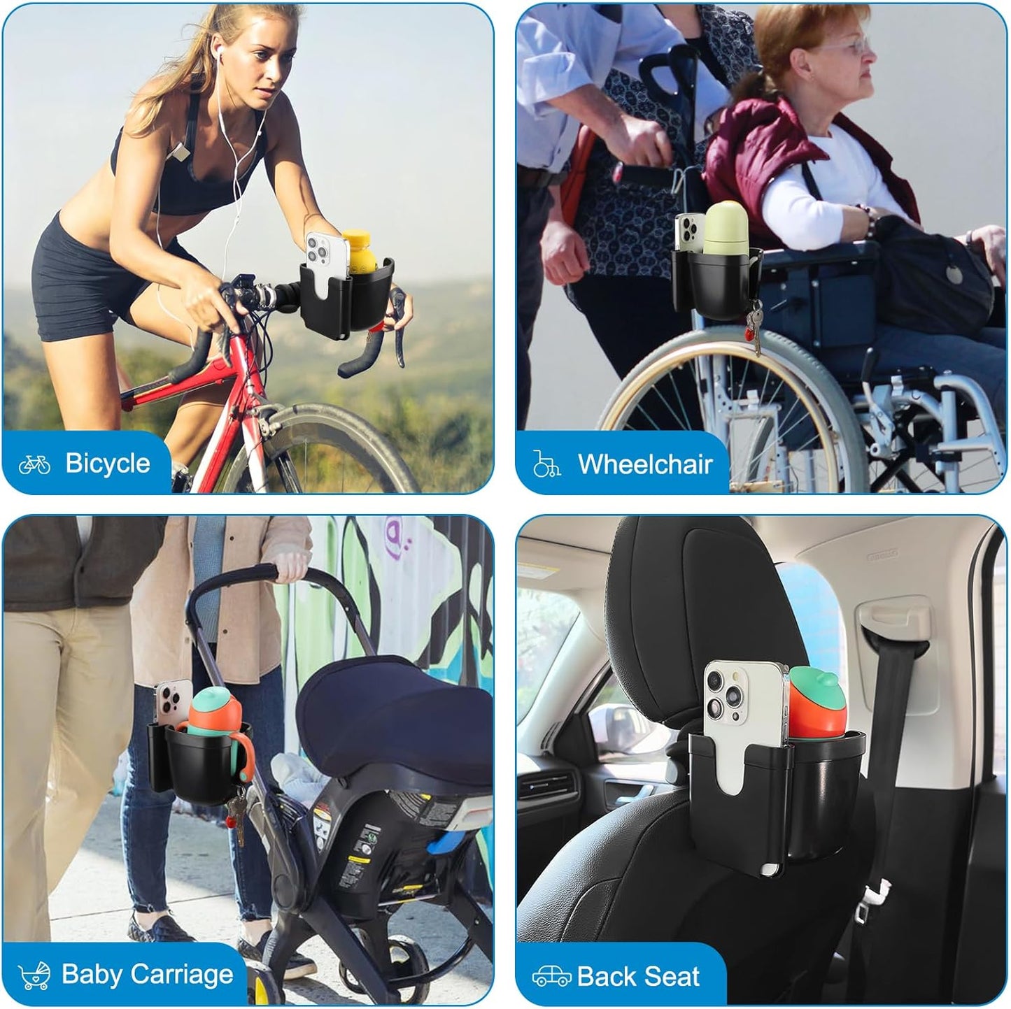 Accmor Stroller Cup Holder, Universal Cup Holder with Silicone Gooseneck Arm, Bike Cup Holder, 360° Rotatable Large Caliber Drinks Holder for Stroller, Bike, Wheelchair, Walker