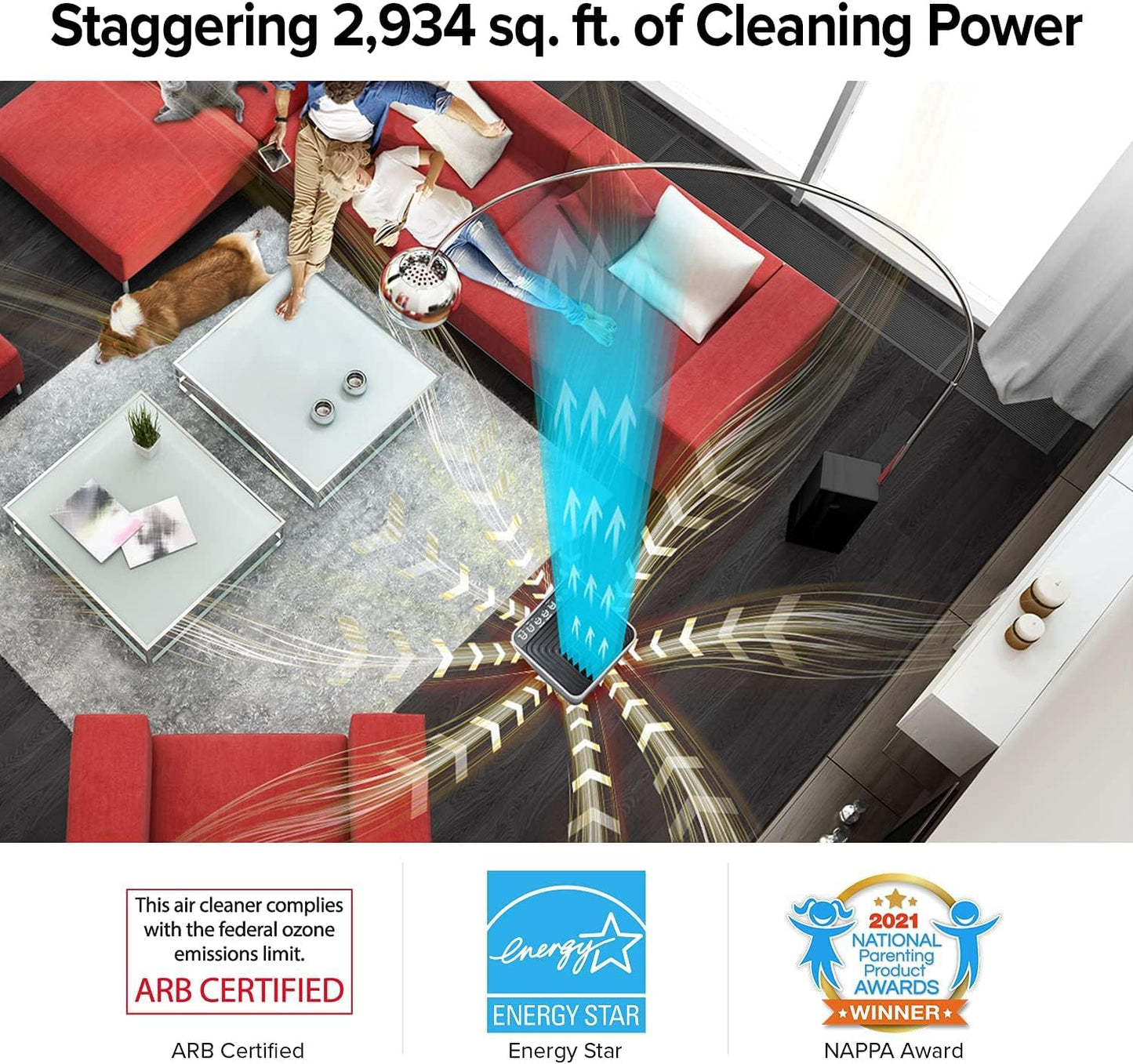 Nuwave Smart Air Purifier for Home Large Room up to 2,934 Sq. Ft., Auto Function Monitors Air Quality & Adjusts 6 Fan Speeds 5-Stage Filtration System Includes 8 Additional HEPA & Carbon Combo Filters