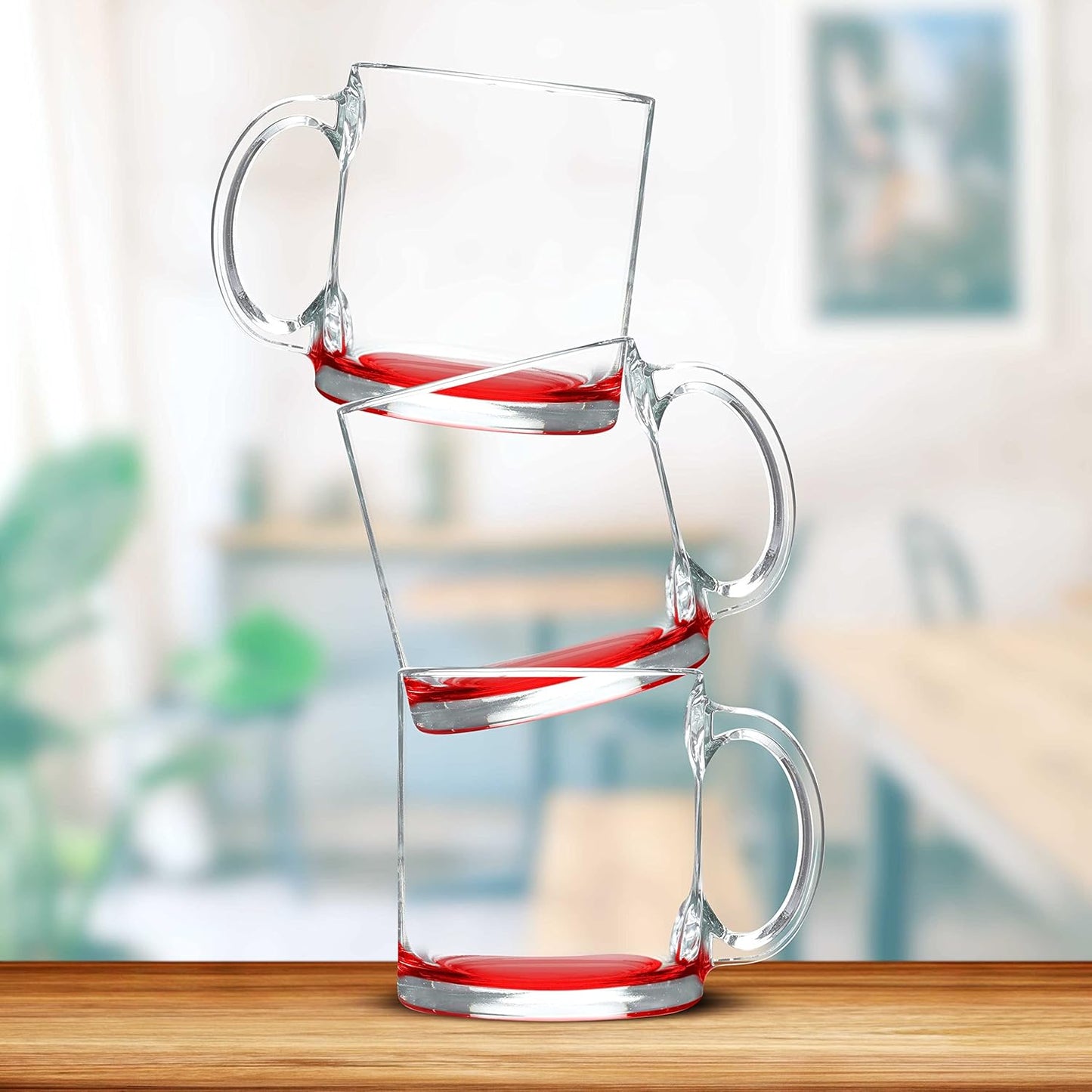 Libbey Clear Glass Coffee Mugs 13 oz. Set of 10, Bulk Pack - Perfect for Coffee, Tea, Espresso, Hot Cocoa, Other Beverages - Red Bottom