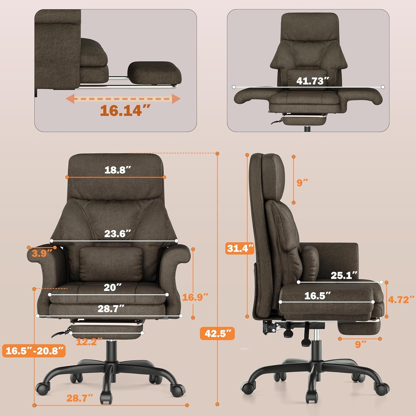 ELABEST C39 Cross Legged Office Chair with Footrest & Convertible Armrests - Pet-Friendly XL Home Desk Chair, Ergonomic Recliner with Lumbar Pillow, Criss Cross Design, Big and Tall Executive Chair