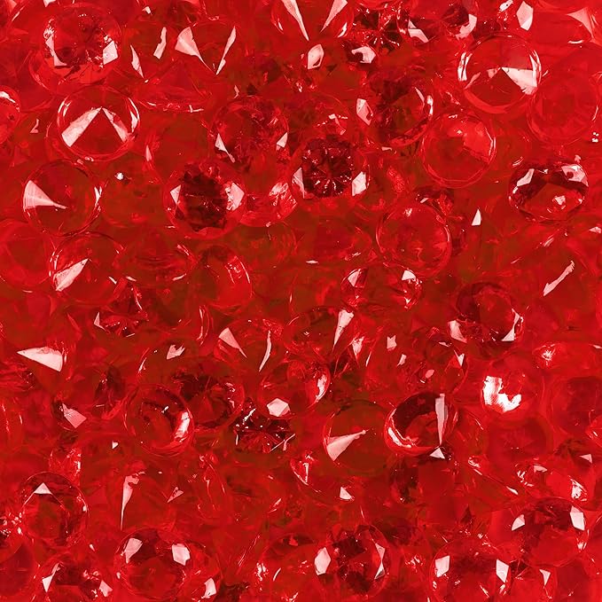 Super Z Outlet Acrylic Color Faux Round Diamond Crystals Treasure Gems for Table Scatters, Vase Fillers, Event, Wedding, Birthday Decoration Favor, Arts & Crafts (1 Pound, 240 Pieces) (Red)