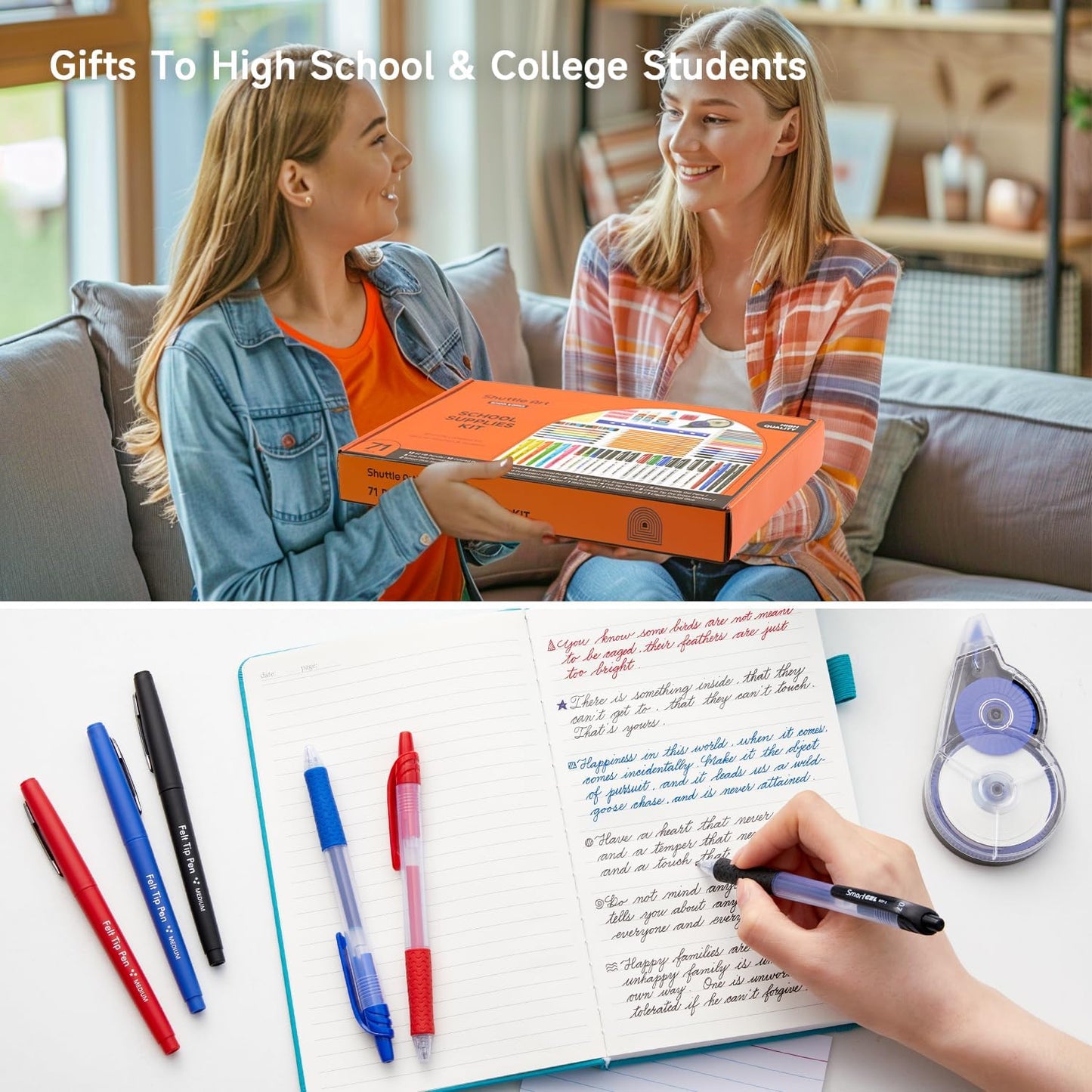 71 Pack School Supplies Kit, Shuttle Art Back to School Supplies for Teachers, Middle High Schools, College School Supplies with Highlighters, Pencils, Gel Pens, Dry Erase Markers, Felt Tip Pens, Glue