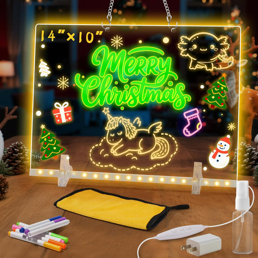Lumiboard Led Drawing Board with 7 Colors,14"X10" Acrylic Dry Erase Board with Light, Include Adapter, Hanging Chain, Led Drawing Board for Kids with Stand,Birthday and Christmas Gifts for Kids