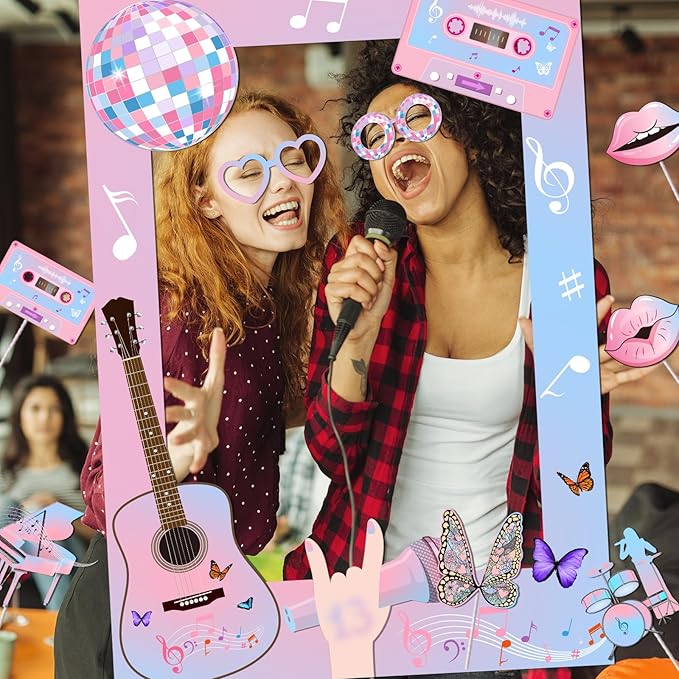 Birthday Photo Booth Props,18pcs Theme Party Decoration Music in My Era Photo Frame Supplies for Party Decoration