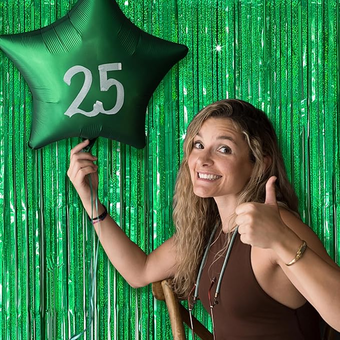 Tinsel Curtain Party Backdrop Green Birthday Decorations 10 Packs Glitter Foil Fringe Curtain Party Decor Streamers Photo Booth for Birthday Christmas Wedding Halloween Graduation Decorations