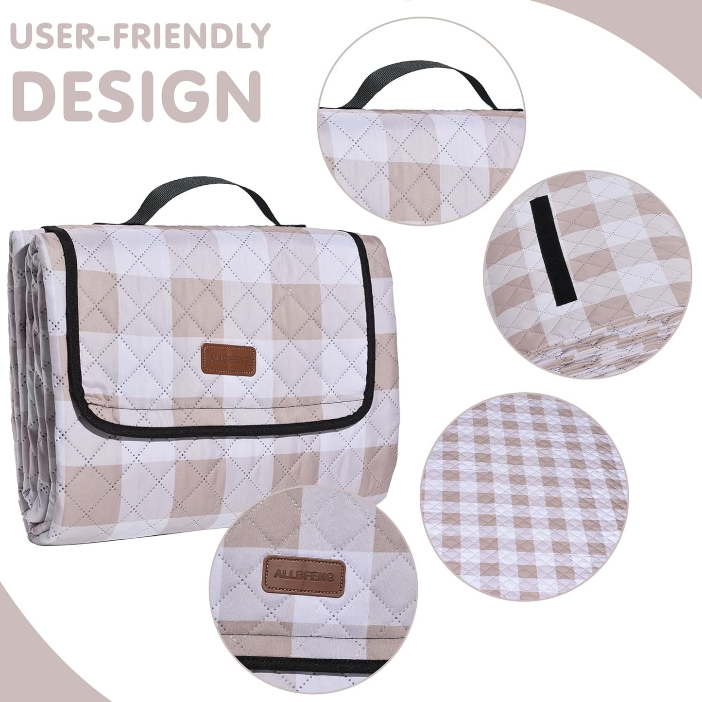 Extra Large Picnic Blanket 80''x 80'' Waterproof Foldable Picnic Mat for Beach, 5-Layer Outdoor Blanket for 6 to 8 Adults,Camping Grass Lawn Park Accessories Couple Park Wedding Registry(Brown)