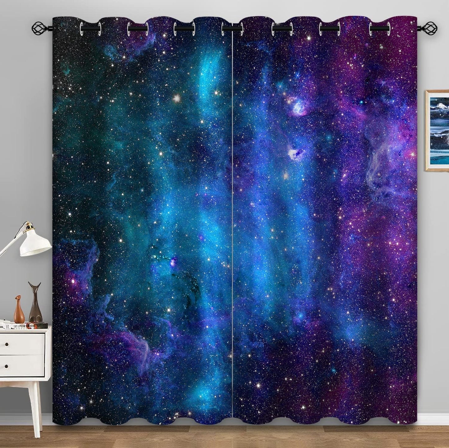 Aimego Galaxy Blackout Curtains Outer Space Universe Nebula Night Starry Decor for Kids Boys Teens Bedroom Living Room Window Drapes Grommet Top Room Darkening Curtains 2 Panel Set, 52"X63"