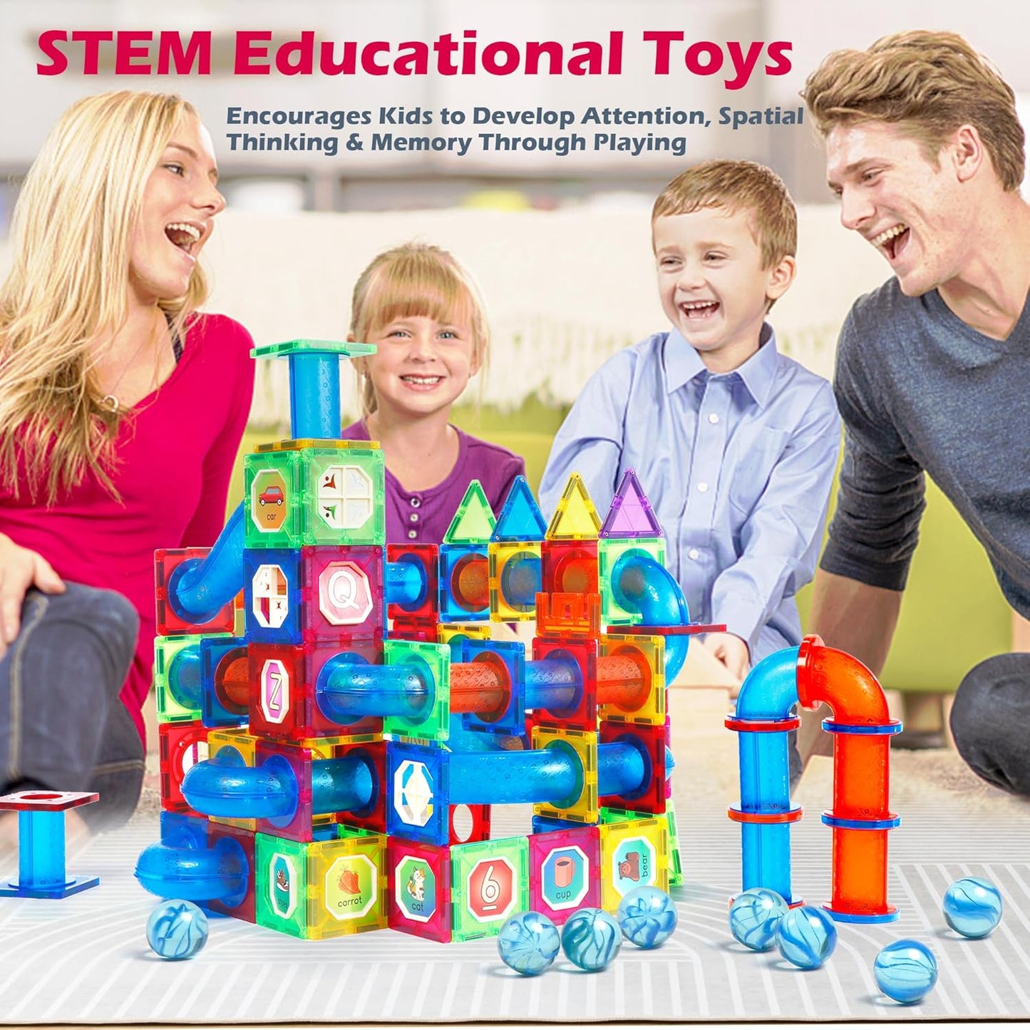 MAGBLOCK Magnetic Tiles 176Pcs Marble Run Children's Educational Toys for Developing Mathmatics and Physics Skills and for Developing Creativity and Imagination Toys for Kids Age 8 9 10+ Years Old