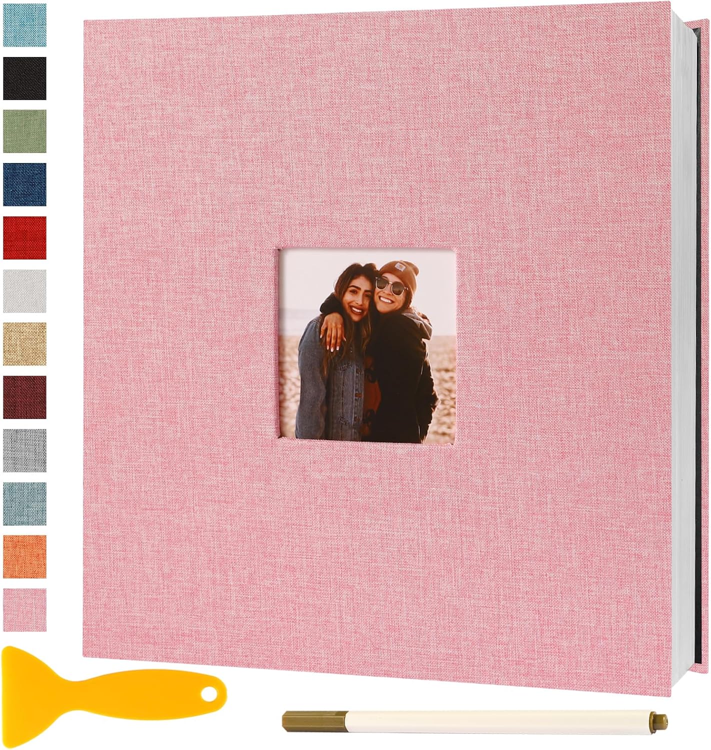 Photo Album Self Adhesive Pages Scrapbook Magnetic Photo Albums for 4x6 5x7 8x10 Pictures Sticky Pages Books for Baby Family Wedding 11x10.6 Pink 60 Pages