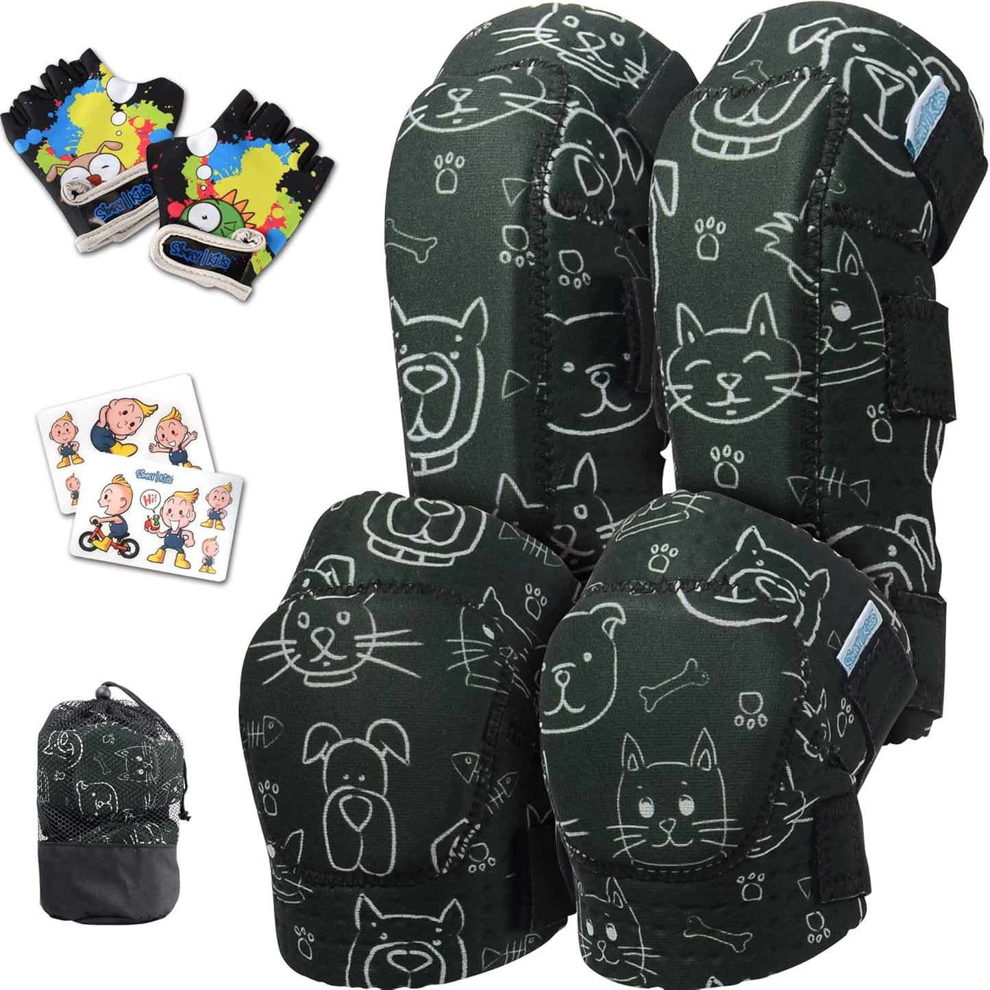 Soft-Style Kids Knee and Elbow Pads with Bike Gloves, Flexible Impact-Resistant Gear for Ages 2-11, Designed for Balance Bikes, Roller-Skating, and Skateboarding