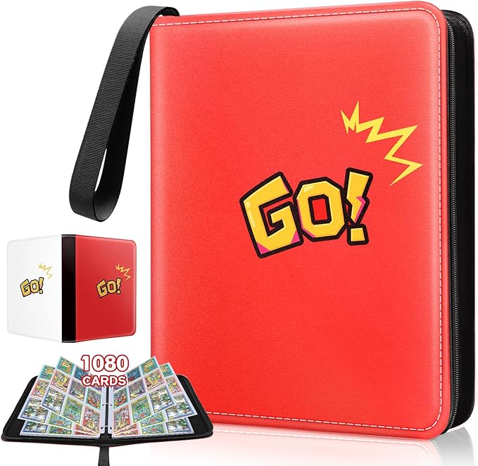 1080-Card Binder – 9-Pocket Trading Card Album with 60 Removable Double-Sided Pages, Water-Resistant PU Leather Zipper Case with Wrist Strap, Fits MTG & Sports Cards – Collector Gift Organizer