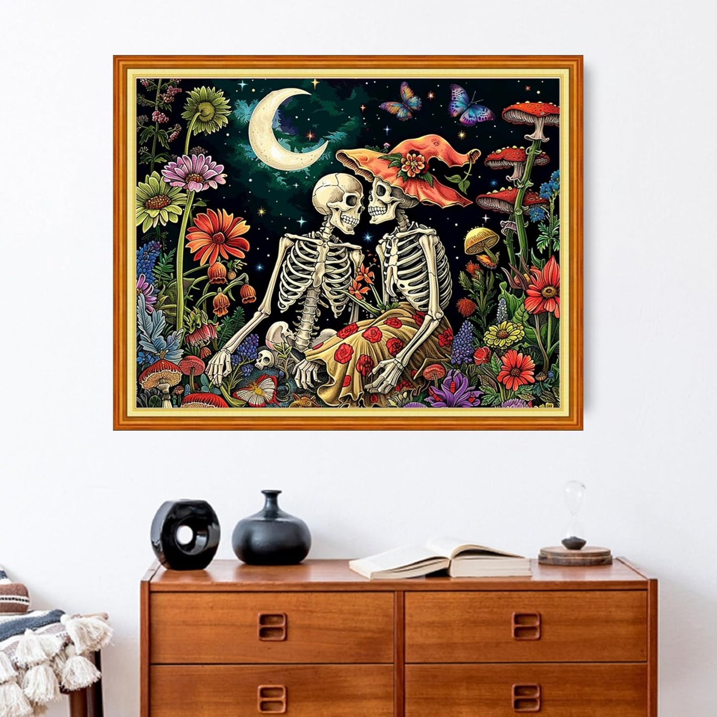 Stamped Cross Stitch Kits - Beach Night Landscape Counted Cross Stitch Kits for Beginners Adults Needlepoint Cross-Stitch Patterns-Skeleton Couple 16x20 inchs