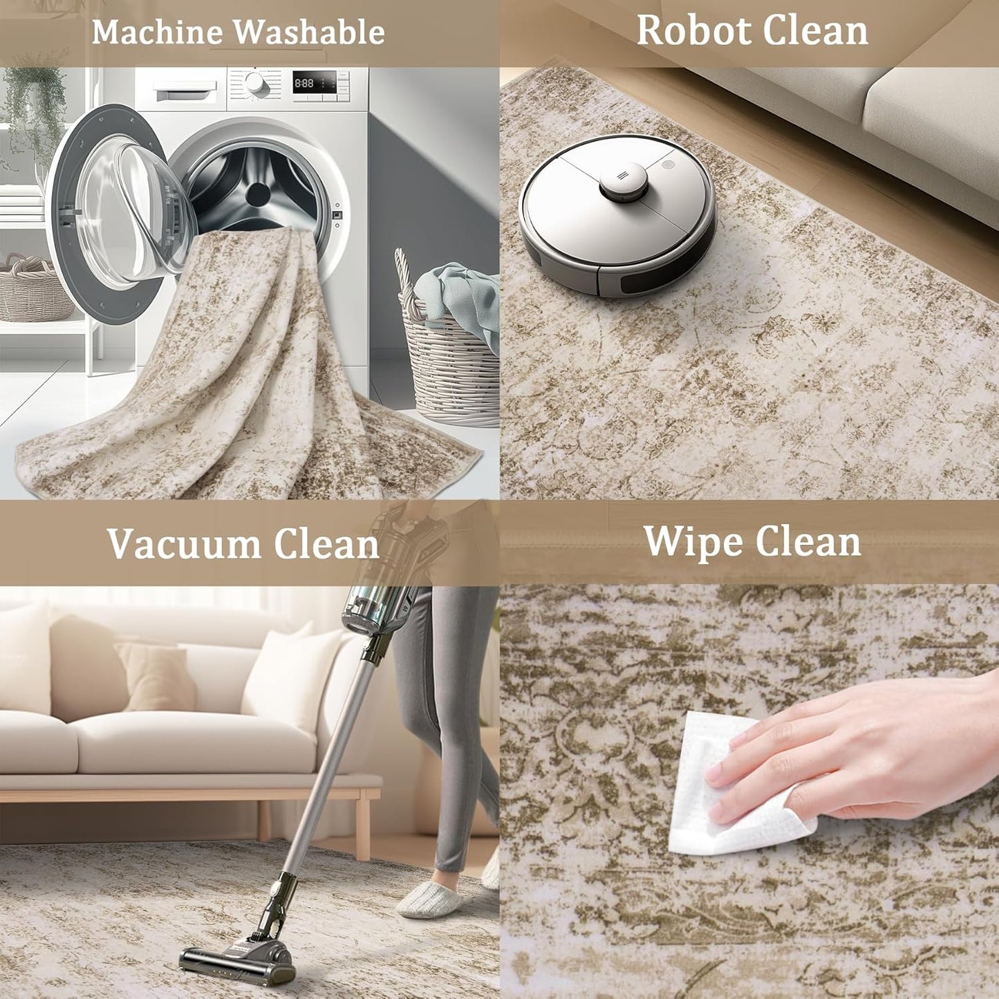 5x7 Area Rug Living Room Rugs - Washable Rug Large Modern Abstract Soft Thin Carpets Indoor Floor No Slip Vintage Carpet for Bedroom Under Dining Table Nursery Home Office Decor Beige