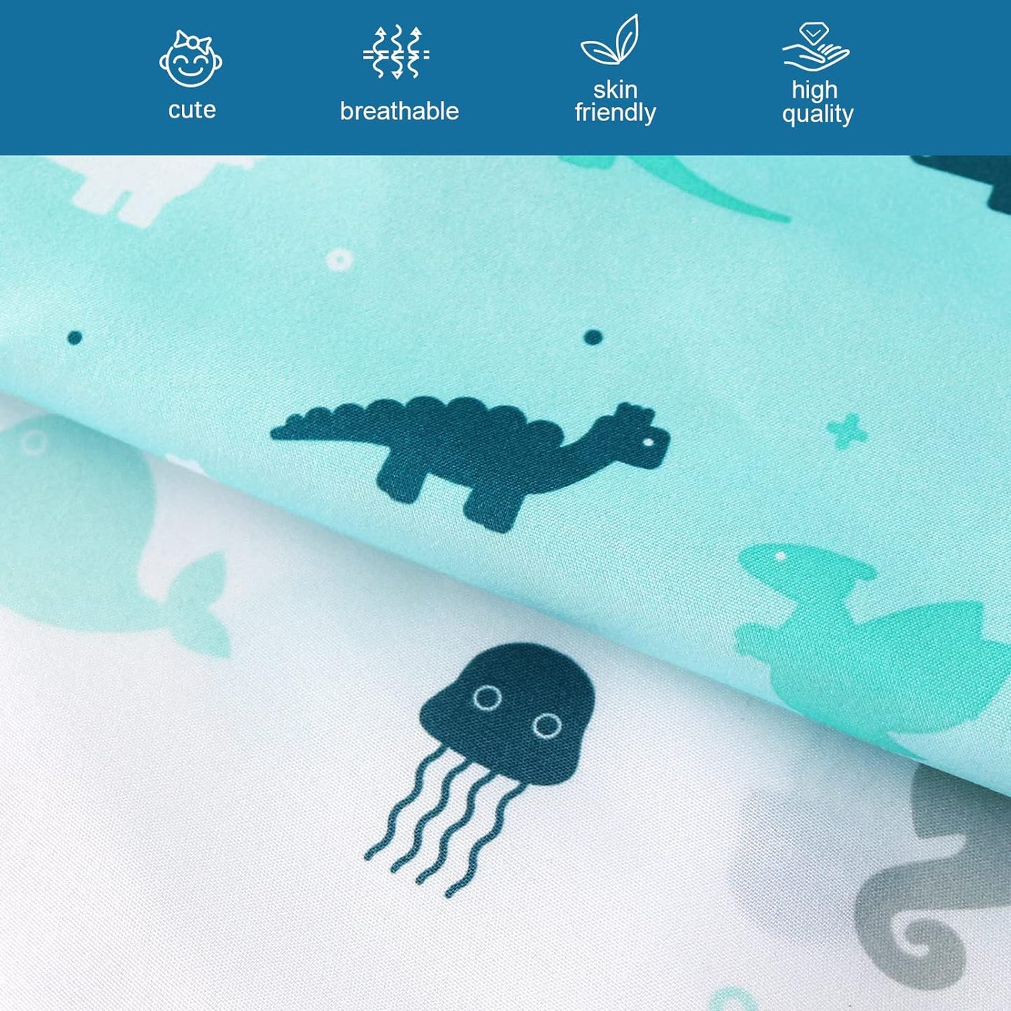 SPRINGSPIRIT Pack and Play Sheets, Pack n Play Sheets Ultra Soft, Mini Crib Sheets 4 Pack, Pack n Play Mattresses Sheets Compatible with Graco Pack n Play, Soft and Breathable, Aqua, Aqua + White