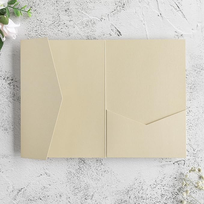 20 PCS Champagne Tri-fold Laser Cut Wedding Invitation Pockets for 5x7 Wedding Cards Bridal Shower Engagement Quinceanera Invitation