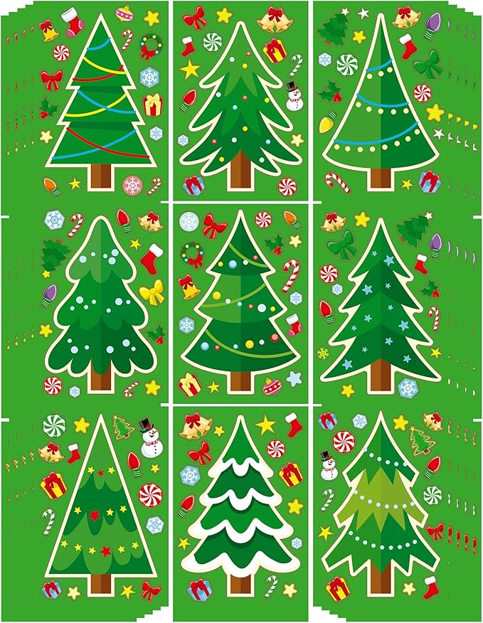 JOYIN 24 Pcs Christmas Tree Stickers, Make Your Own Christmas Tree Green Stickers Sheets, Party Favors for Kids Xmas Party Supplies, Classroom Games, Stocking Stuffers Holiday Presents