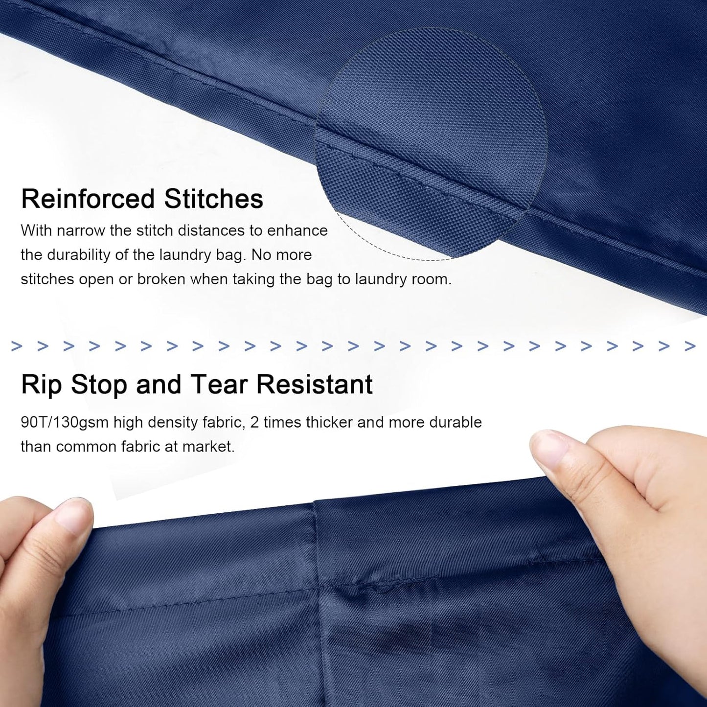 Polecasa Heavy Duty Large Laundry Bag with 130gsm Tear Resistant Fabric and Handles, Easy to Carry Dirty Clothes Drawstring Bag,Perfect for College Dorm, Travel, 2 Pack 28”x36”, Navy