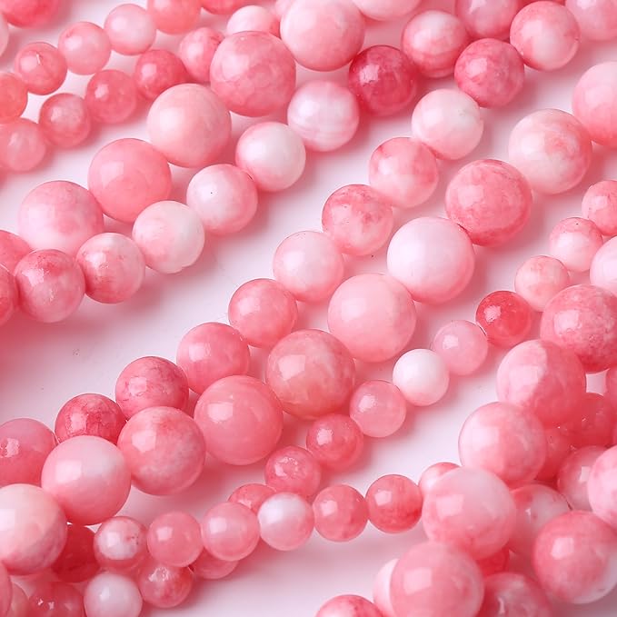 Pink Persian Jade Stone Beads Gemstone Round Crystal Energy Jade Beads Stone Beads for Jewelry Making DIY Bracelet Necklace Jewelry Making 1 Strand 15.5inch 35PCS 10MM