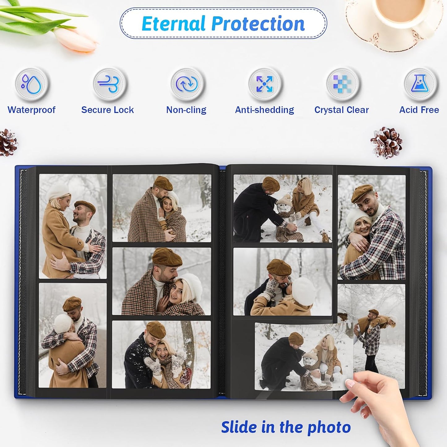 Popotop Photo Album 4x6 800 Pockets with Leather Hardcover Cover, Large Photo Album Binder Book with 80Pcs Pages for Family Travel Wedding Baby Gifts