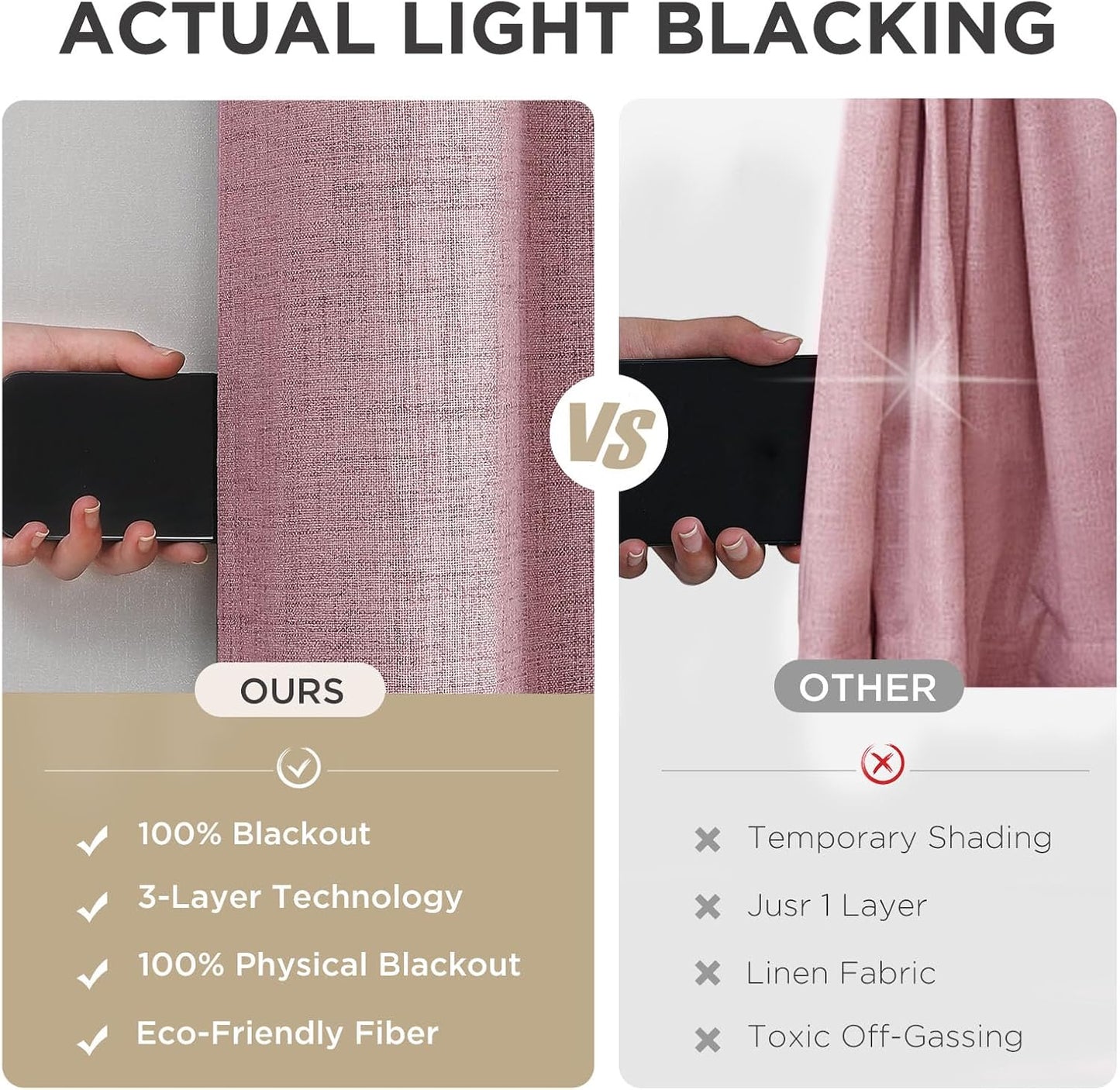 Joydeco Blackout Curtains 120 Inches Long 2 Panels Burg, Room Darkening Curtains for Bedroom, 100% Black Out Textured Thermal Drapes Privacy Protection 2 Panels Set(W52 x L120 Inch, Pink)
