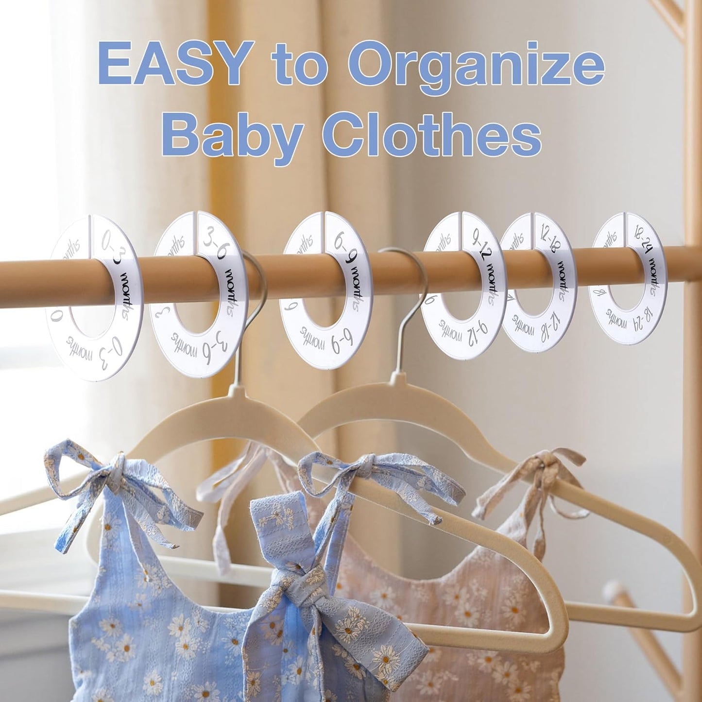 Pro Goleem Baby Closet Dividers Unisex Baby Closet Organizer for Nursery Baby Clothes Size Age Dividers Fits 1.5" Rod 6 PCS