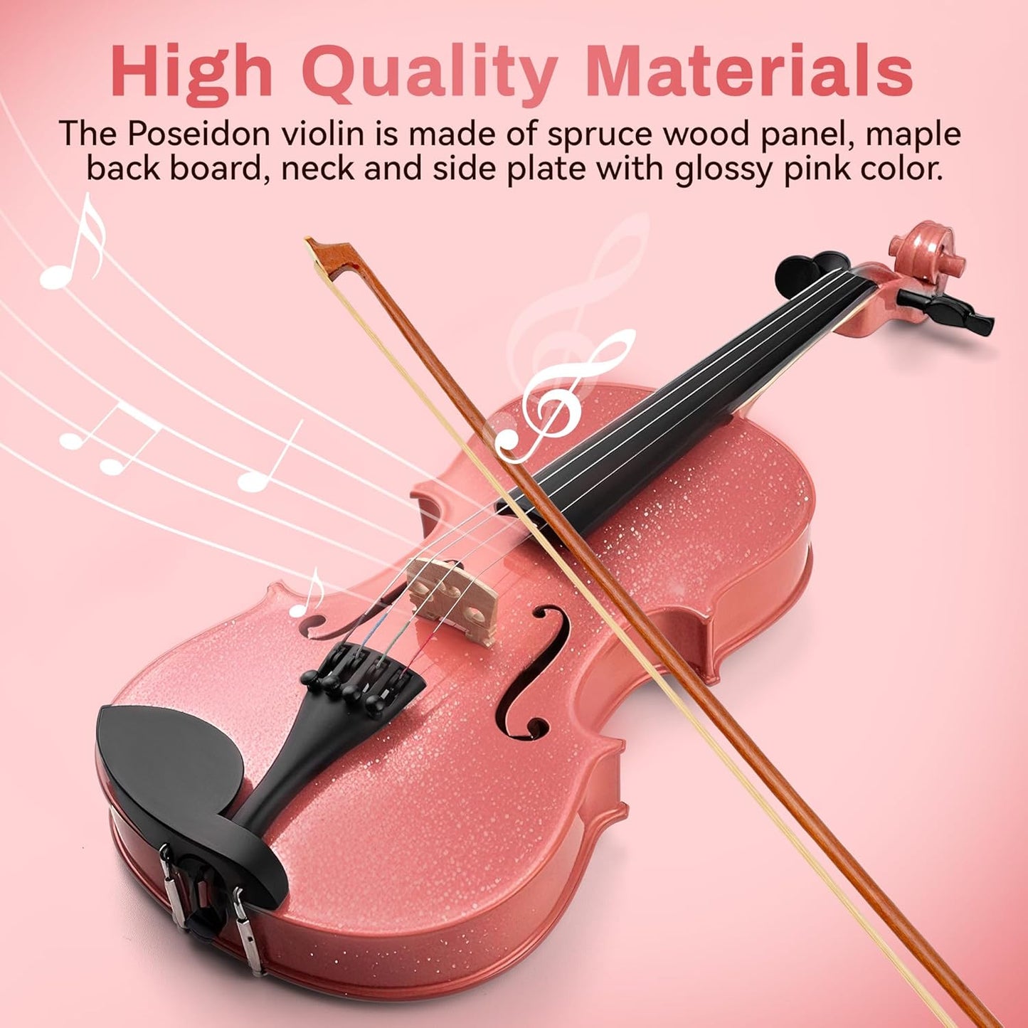 Poseidon Violin 4/4 Violin for Beginner, Girls Violin with Premium Solidwood Spruce Top with Hard Case, Extra Bows, Extra Strings, Shoulder Rest, Rosin, Clip-on Tuner, Manual