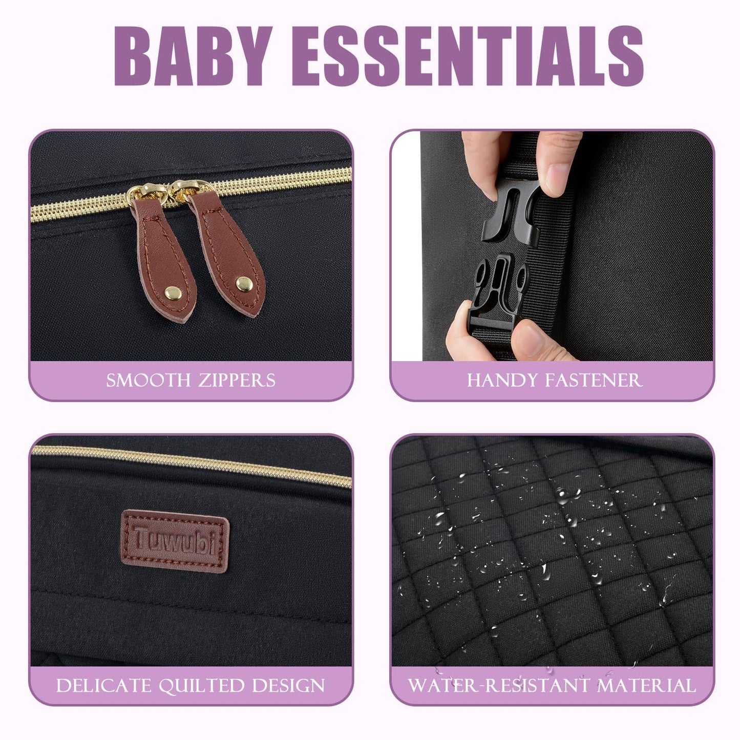 Tuwubi Diaper Bag Tote,Baby Diaper Bag with Pacifier Case Large Travel Diaper Tote Caddy for Mom and Dad Multifunction Large Baby Bag - Black