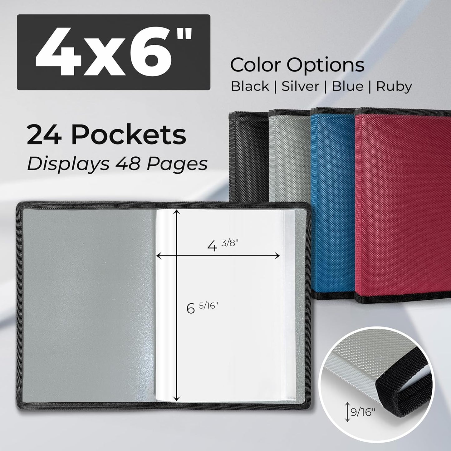 Dunwell Small Photo Album 4x6 with Black Mounting Paper (2-Pack, Silver), 4 x 6 Photo & Art Portfolio Presentation Book, Each Shows 48 Pages, Professional Mini Picture Book for Artwork, Postcards