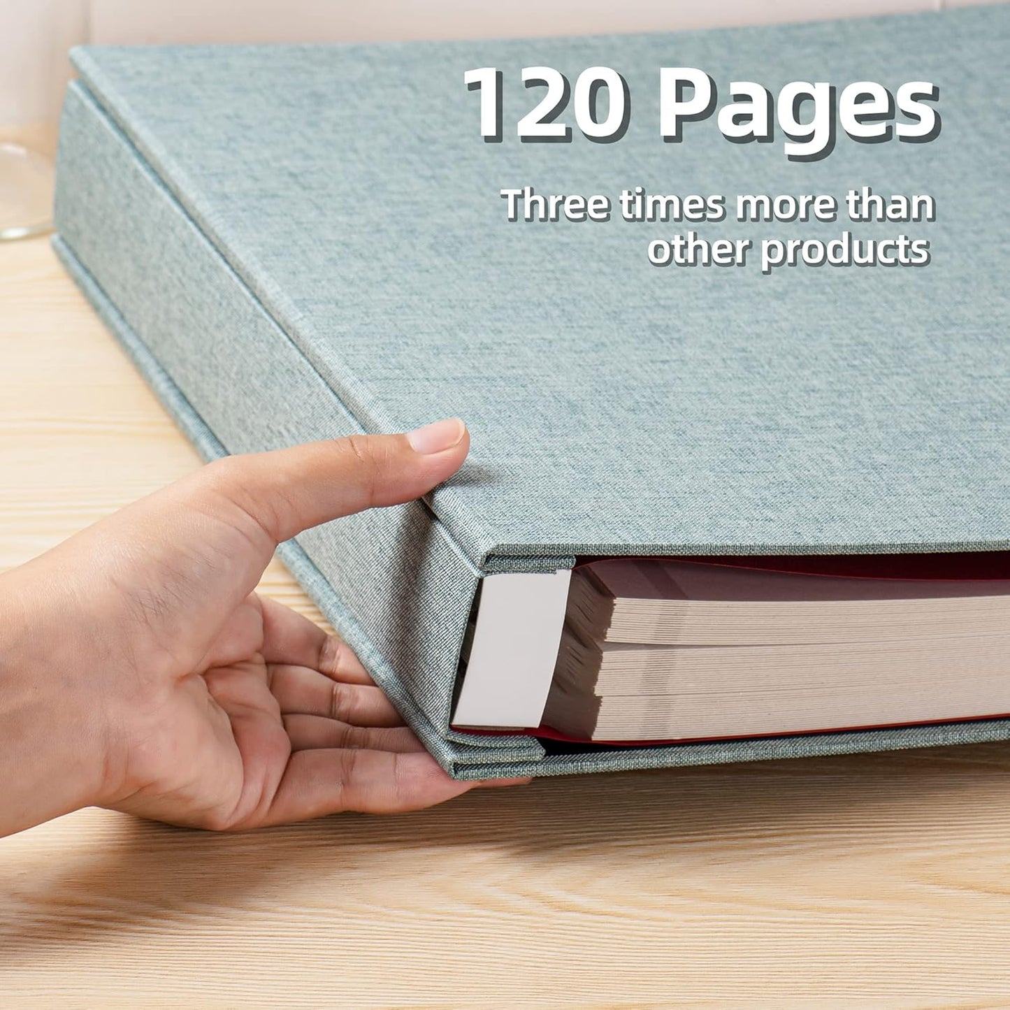 Large Photo Album Self Adhesive 4x6 8x10 10x12 Scrapbook Magnetic DIY Length 13 x Width 12.8 (Inches) 120 Sticky Pages Linen Cover Album(Green), 13''x12.6'' 120Pages