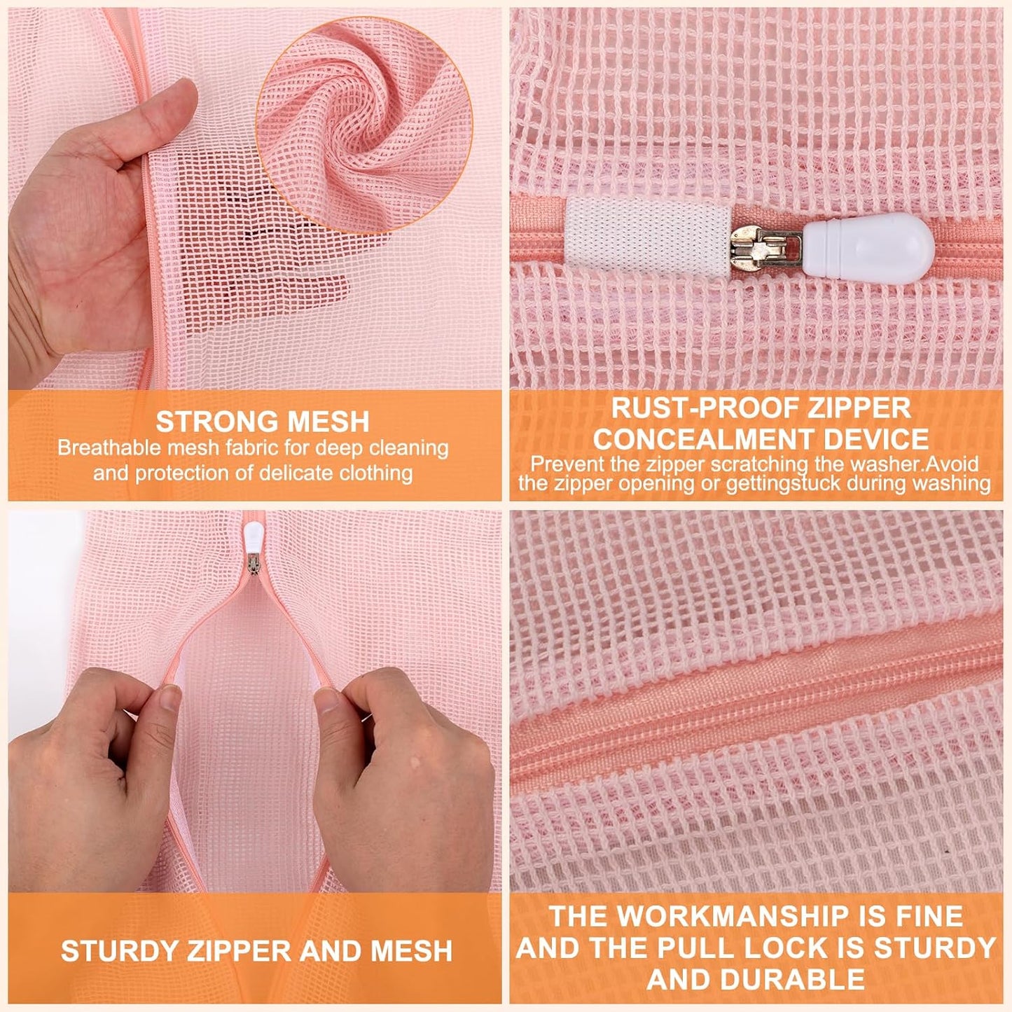 4 Piece Pink Small, Durable Organic Cotton Mesh Laundry Bag with Strong Zipper and Breathable Mesh, Delicate Laundry Bag for Underwear, Clothes, Pants and Socks