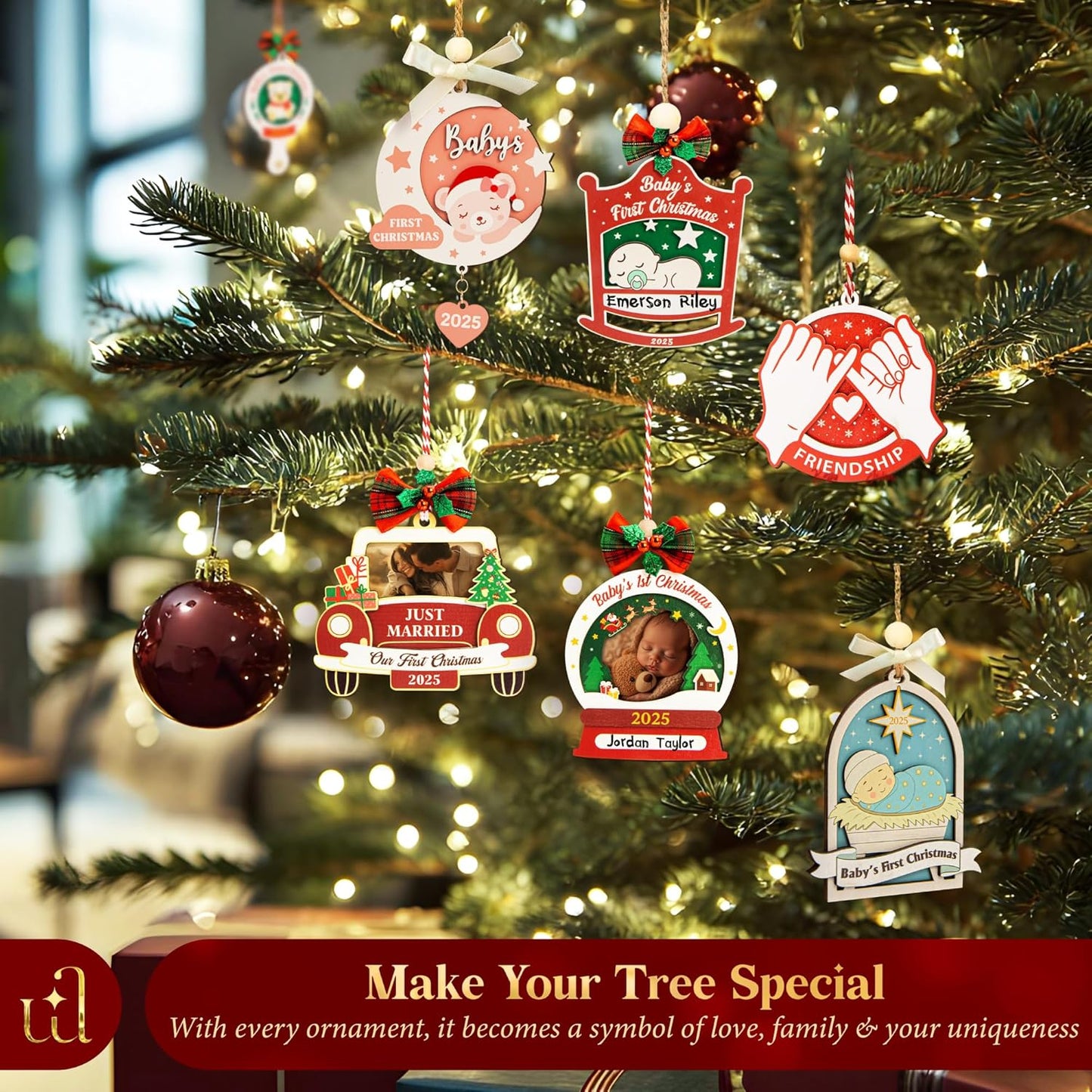 Babys First Christmas Ornament 2025 Girl Boy - Baby 1st Christmas Newborn Keepsake Photo Ideas, Baby Picture Frame Baby's First Xmas Ornament for Xmas Tree Decorations