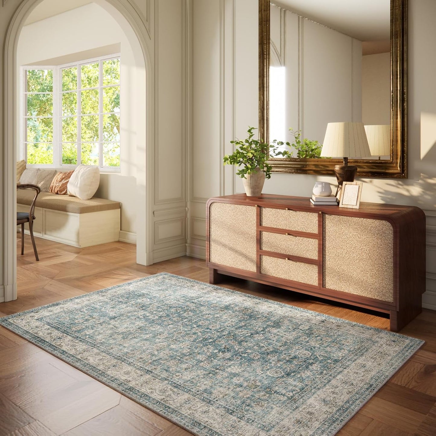 Machine Washable Entryway Throw Rug: Door Mat Indoor Entrance 4x6 Rug Boho Small Area Rug Non-Slip Low Pile Kitchen Rug for Front Door Indoor Entrance Entry Kids Room