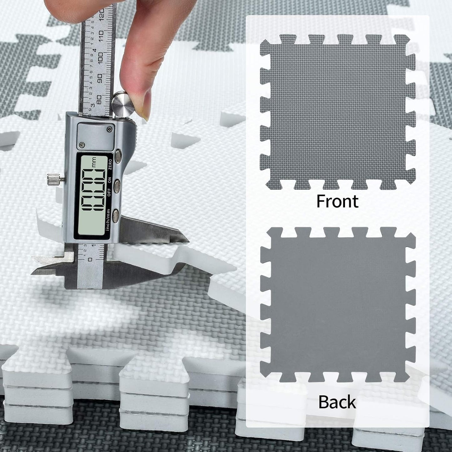 qqpp EVA Rubber 18 Tiles Interlocking Puzzle Foam Floor Mats - Baby Play Mat for Playing | Exercise Mat for Home Workout. White, Black. QC-ADb18N