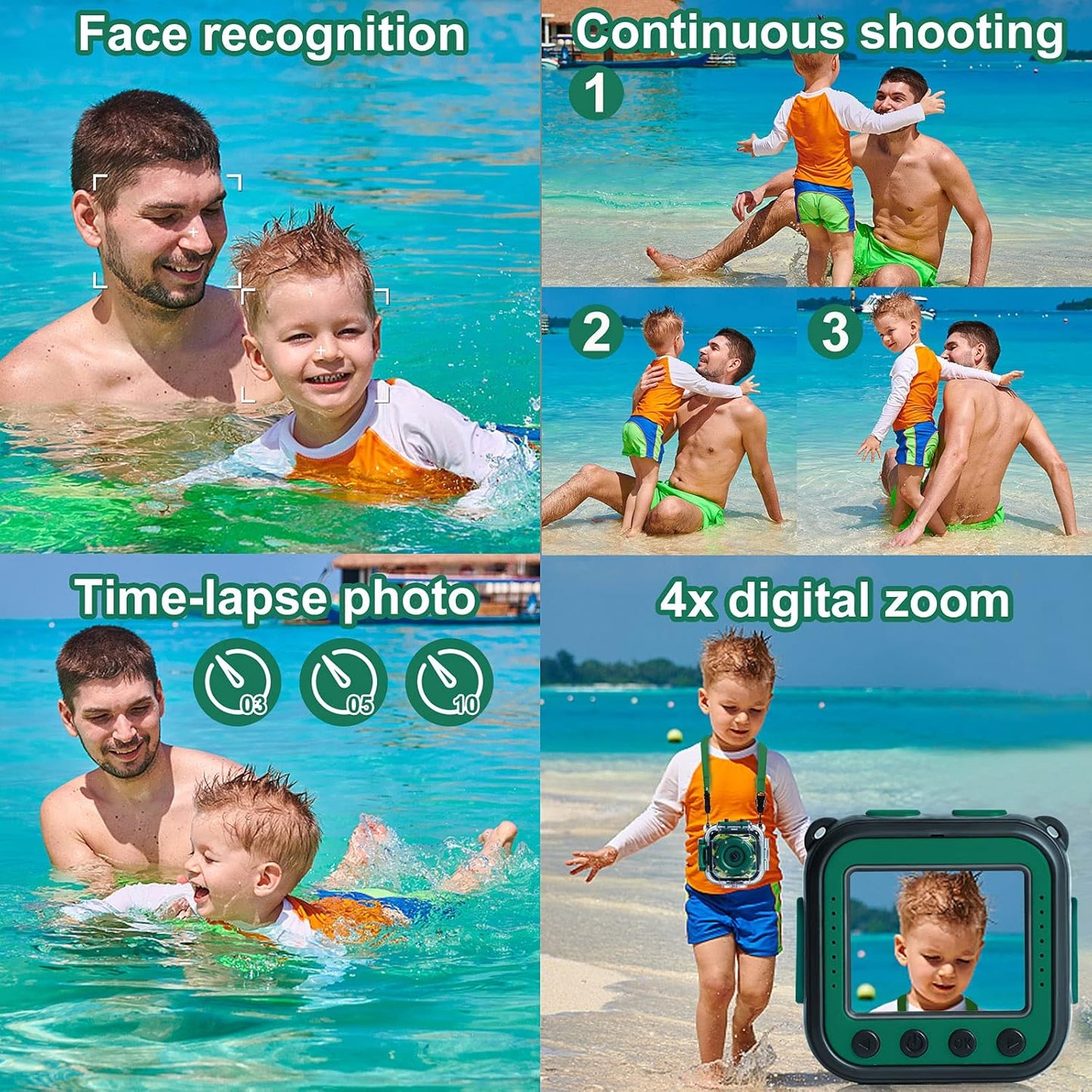 PROGRACE Waterproof Camera for Kids - Children Digital Video Cameras Underwater Camera 1080P Toddler Sports Cameras for Boys Birthday Cámara Pool Toys Age 3 4 5 6 7 8 9 10 11 12